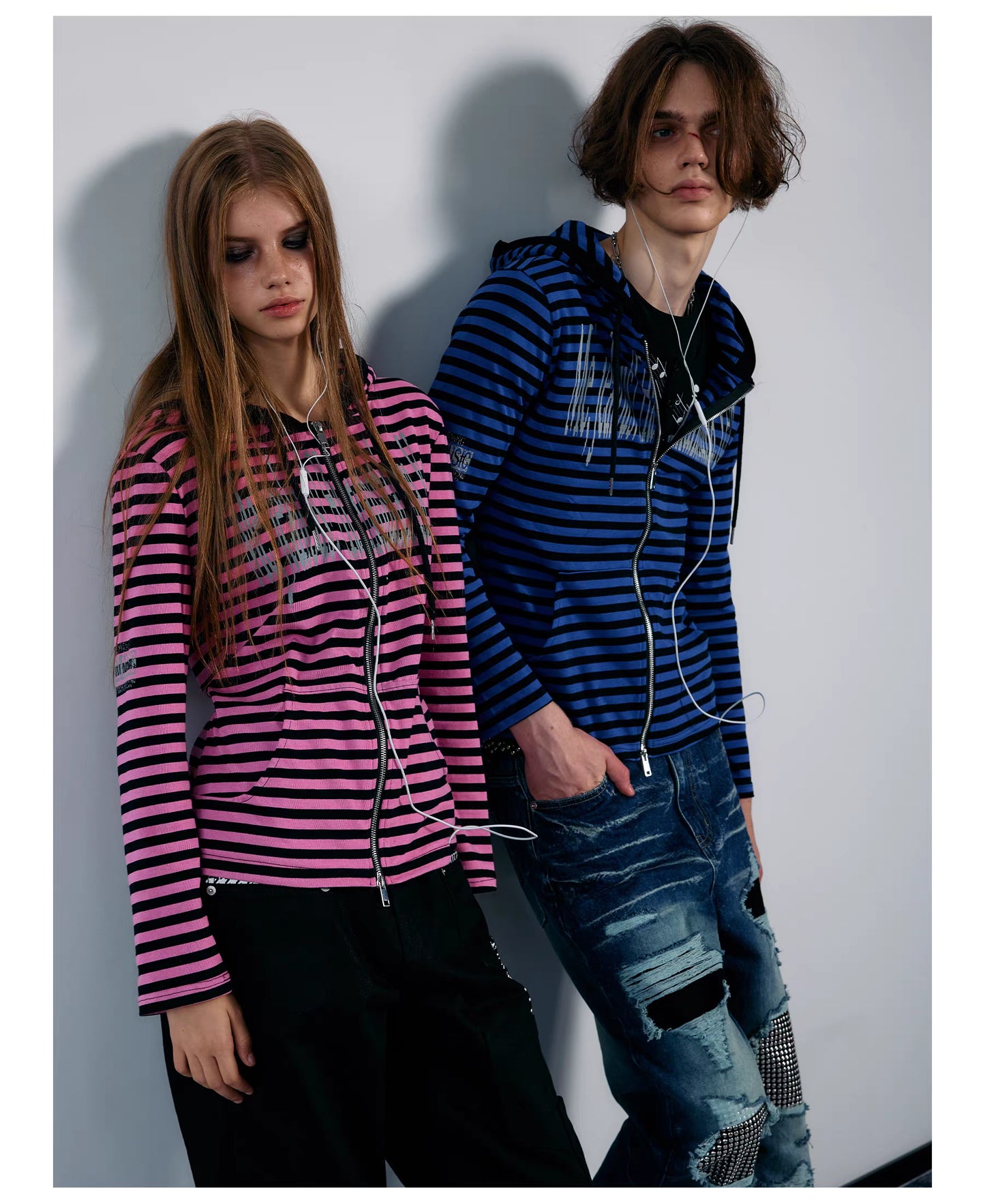 Striped Graphic Slim Fit Zip Hoodie