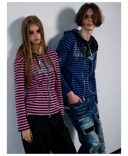 Striped Graphic Slim Fit Zip Hoodie