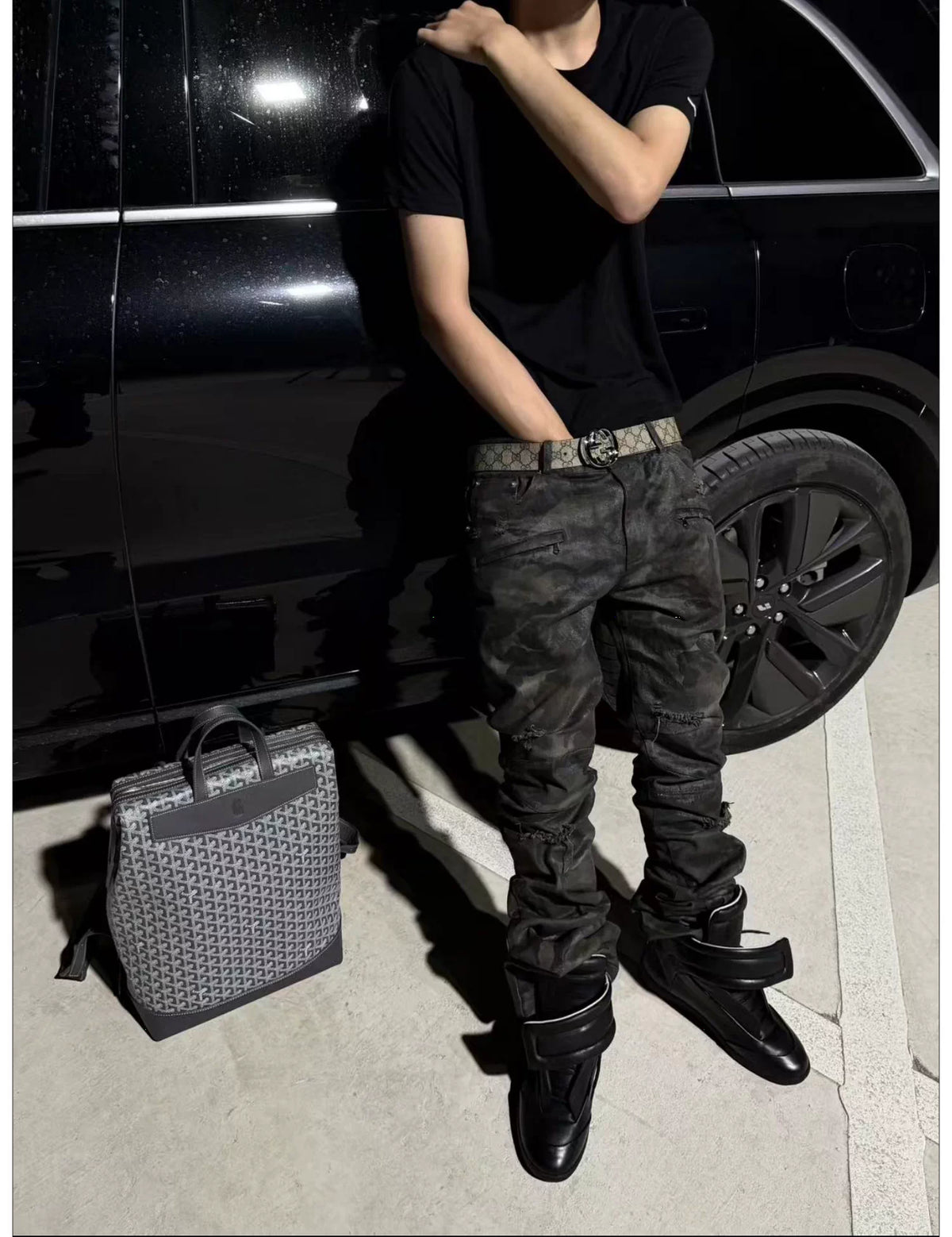 Washed Camouflage Straight-Leg Pants