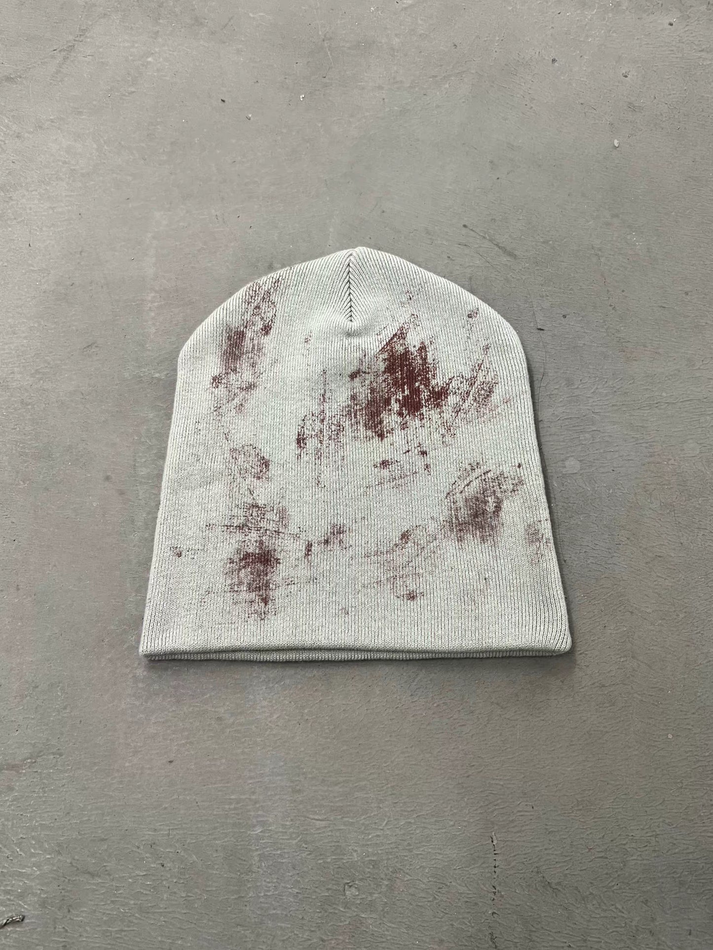 Distressed Red Cross Print Knit Beanie