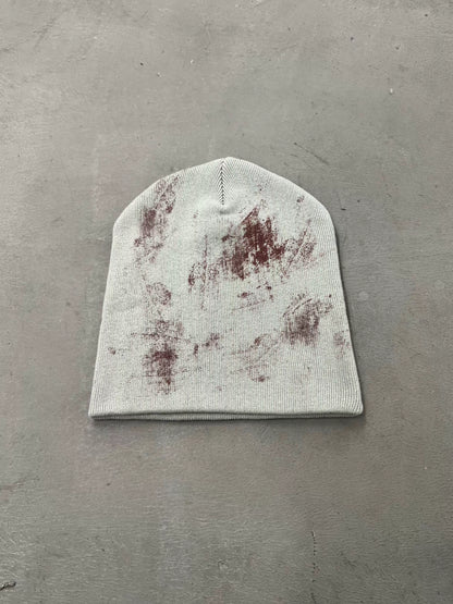 Distressed Red Cross Print Knit Beanie