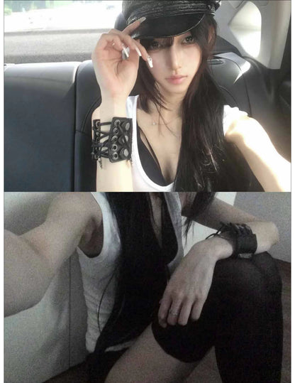 Lace-Up Fang Detail Wrist Cuff
