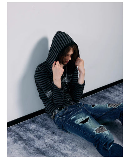 Striped Graphic Slim Fit Zip Hoodie