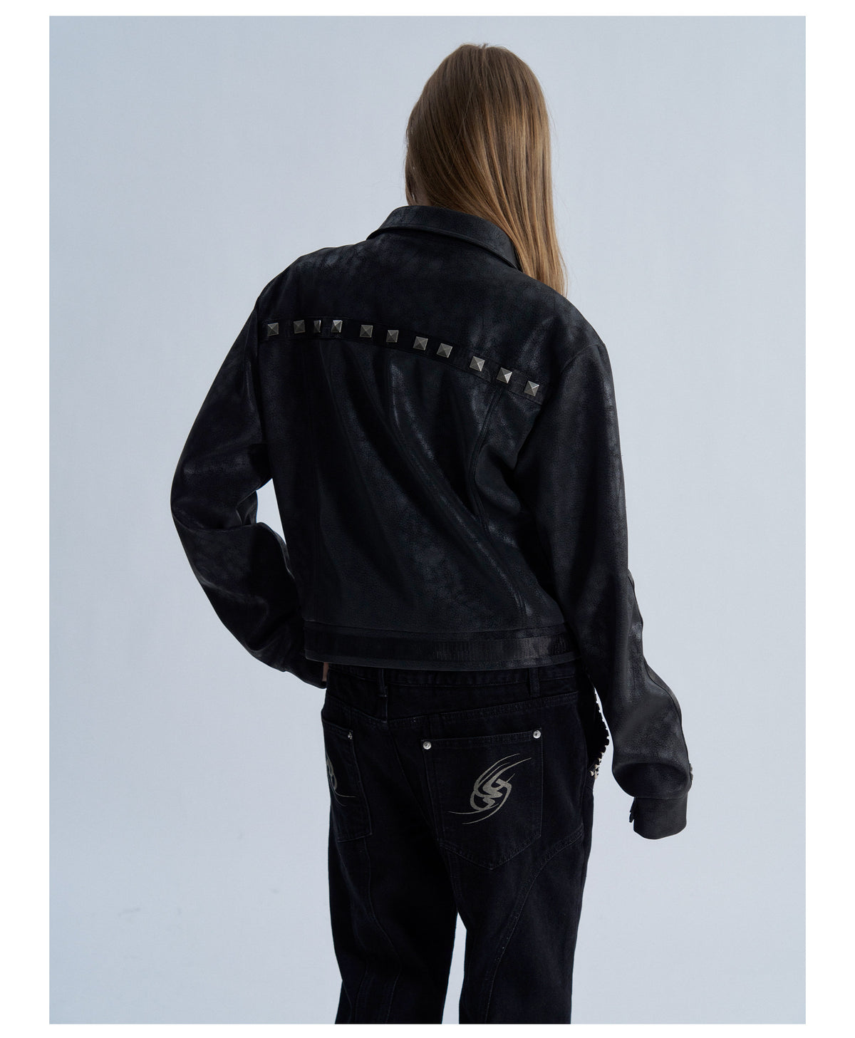 Cropped Lapel Zip Front Faux Leather Jacket