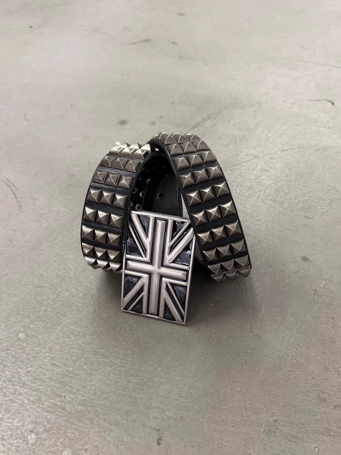 Union Jack Buckle Cross Stud Leather Belt