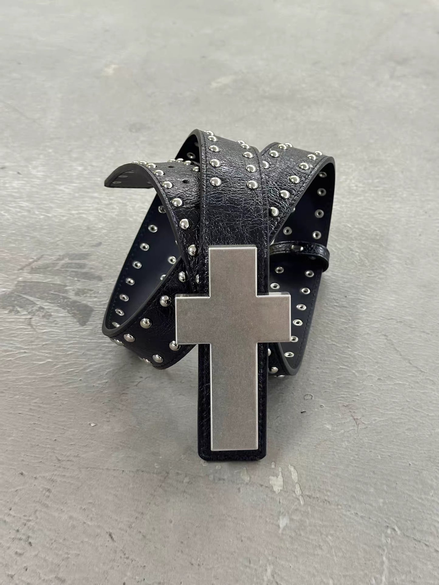 Detachable Cross Charm Studded Leather Belt