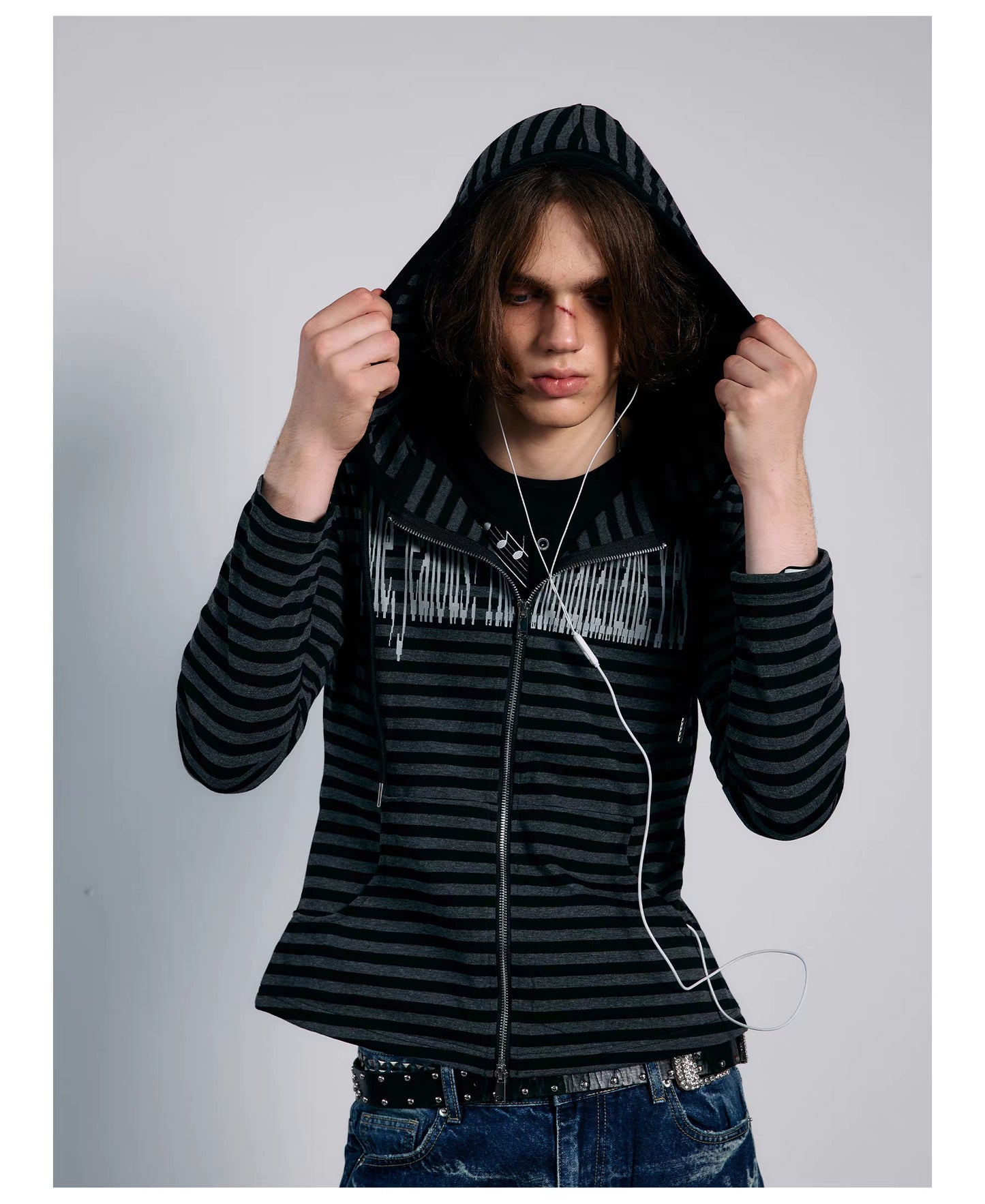 Striped Graphic Slim Fit Zip Hoodie