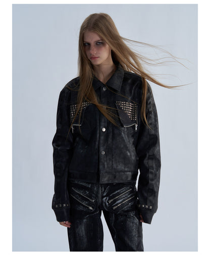 Cropped Lapel Zip Front Faux Leather Jacket