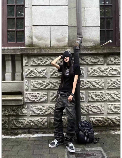 Washed Camouflage Straight-Leg Pants