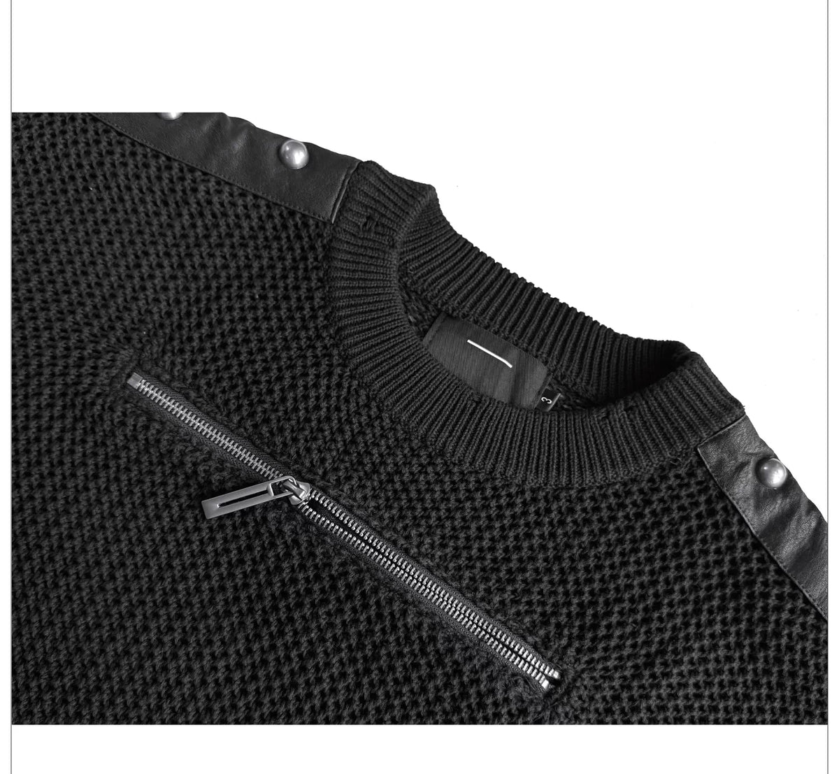 Zip Detail Contrast Panel Cropped Knit Sweater