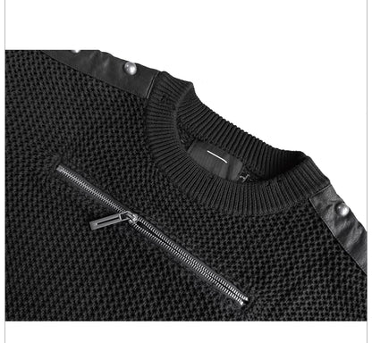 Zip Detail Contrast Panel Cropped Knit Sweater