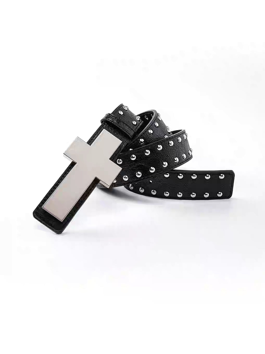 Detachable Cross Charm Studded Leather Belt