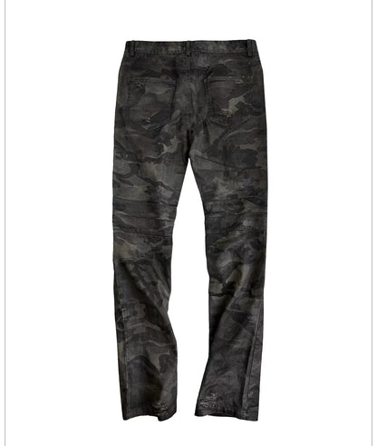Washed Camouflage Straight-Leg Pants