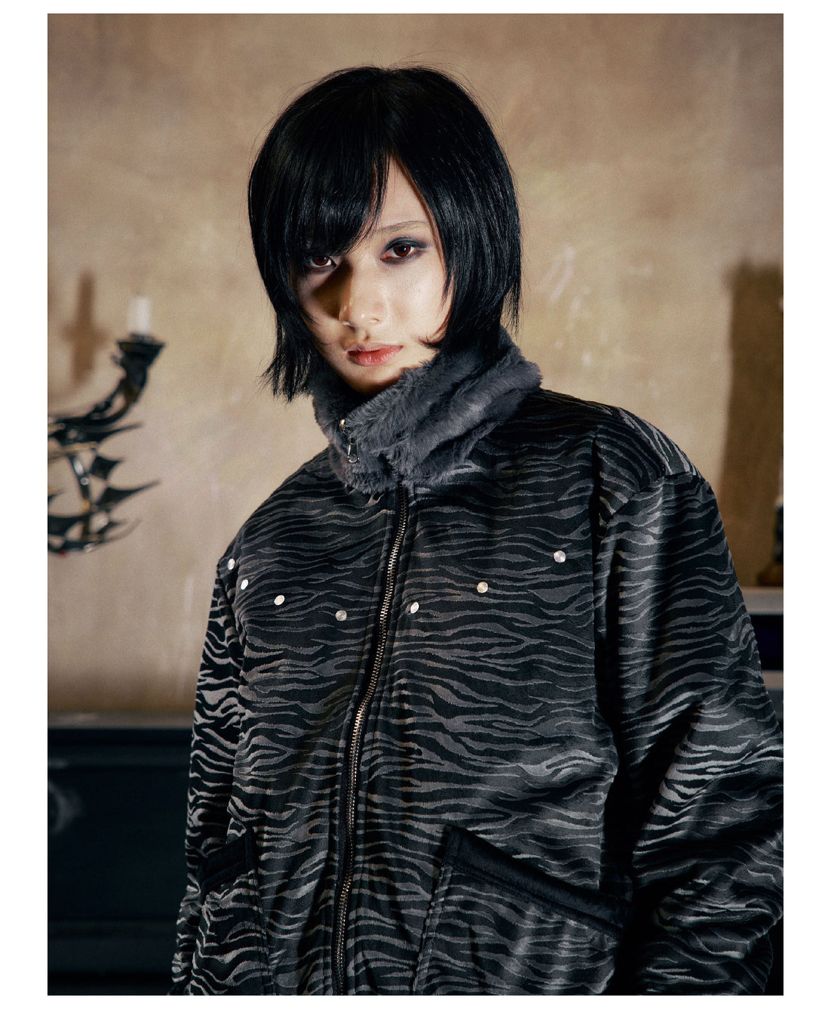Tiger Embroidered Reversible Velvet Bomber Jacket