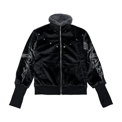 Tiger Embroidered Reversible Velvet Bomber Jacket