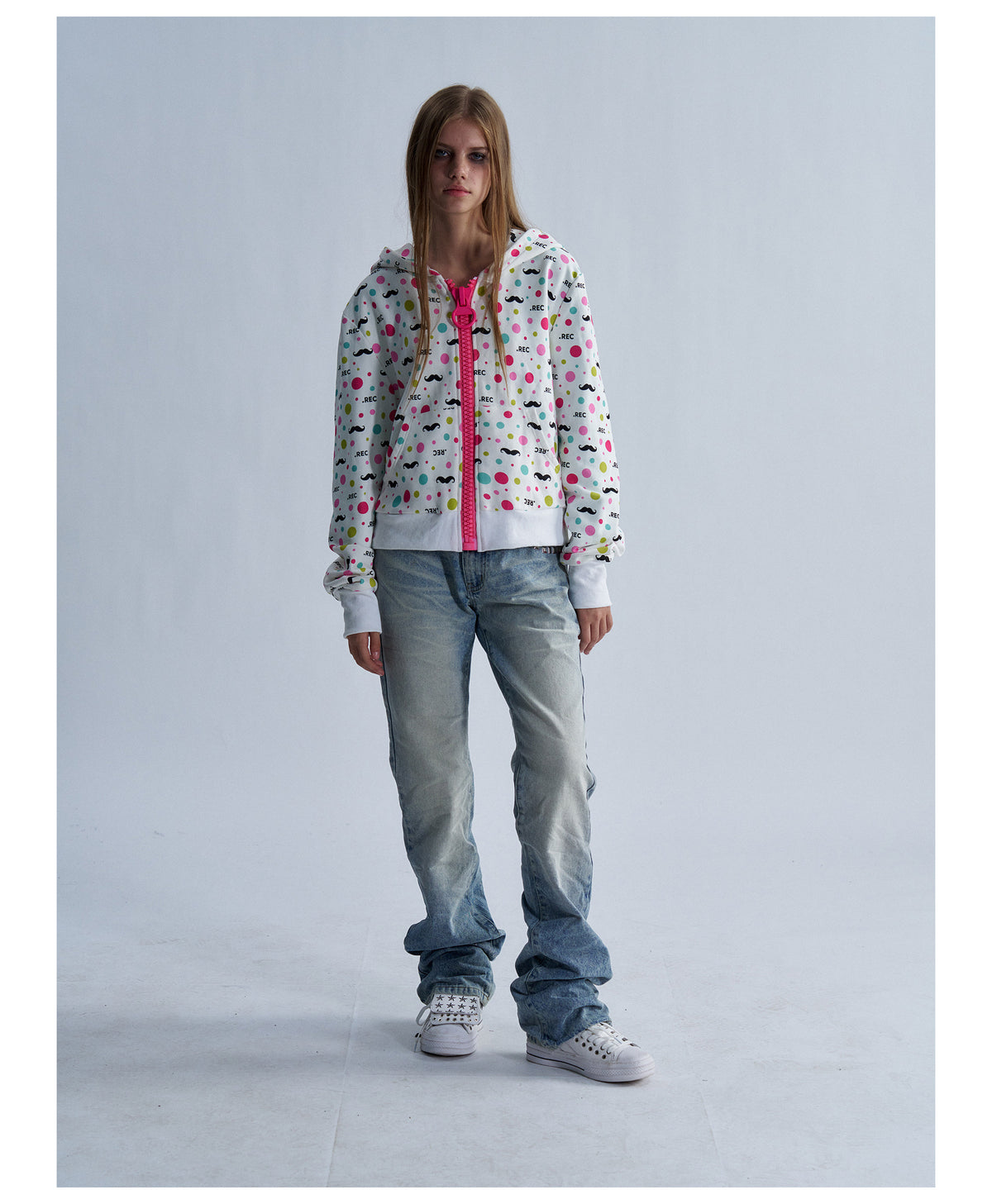 All Over Graphic Print Cropped Zip Hoodie