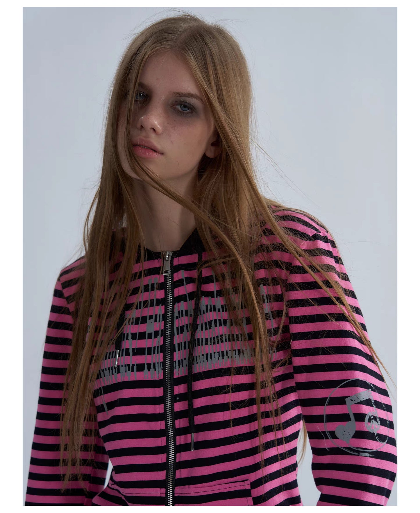 Striped Graphic Slim Fit Zip Hoodie