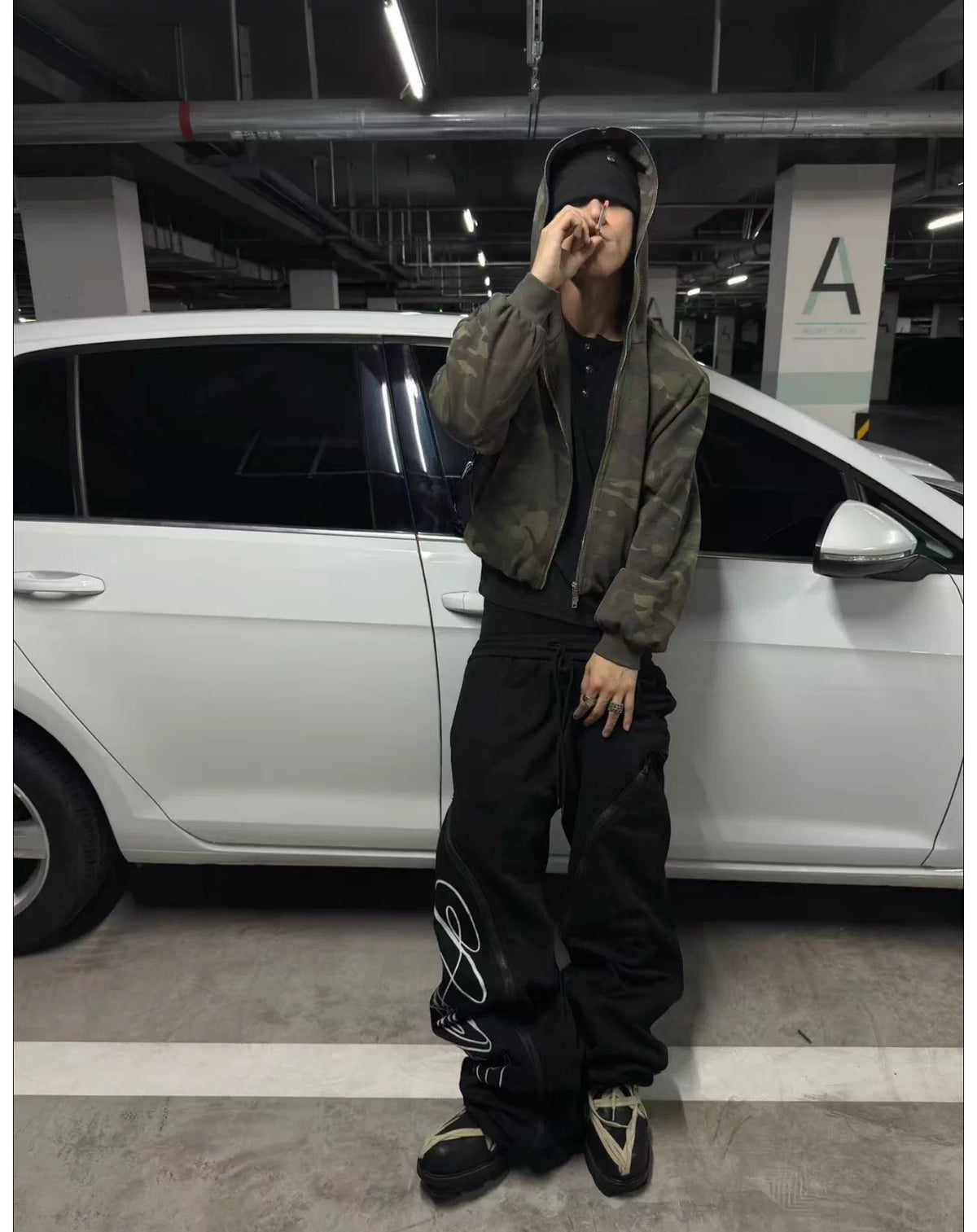 Wrinkled Graphic Flared Pants