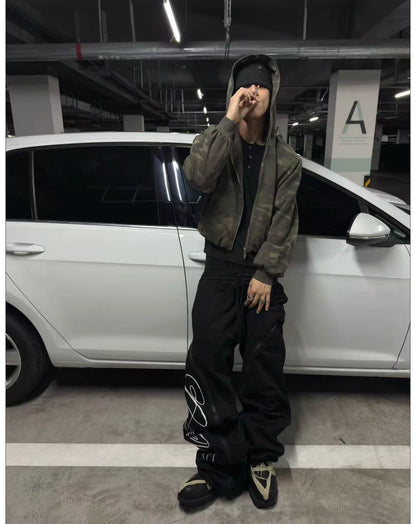 Wrinkled Graphic Flared Pants