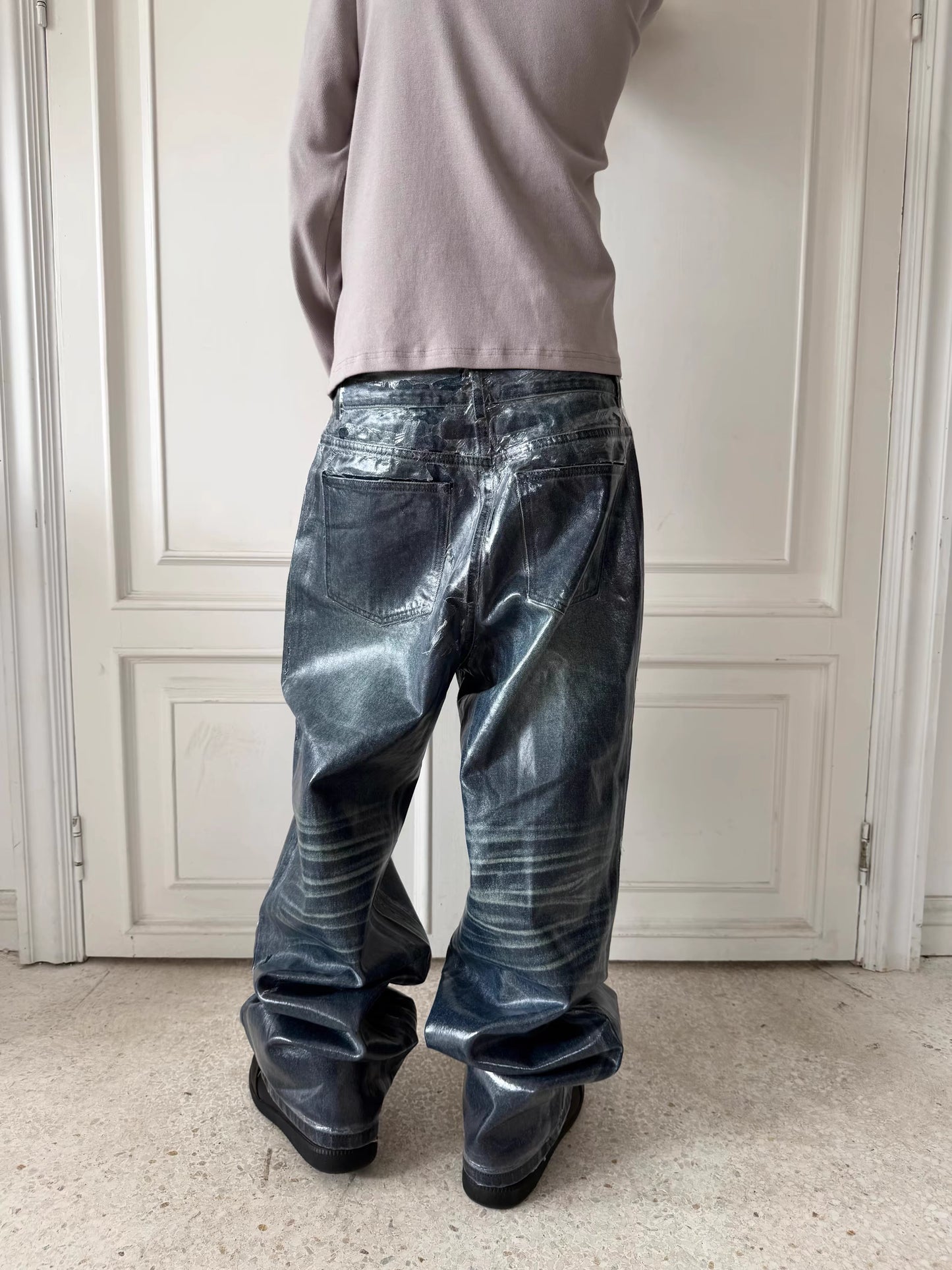 Glossy Washed Straight-Leg Jeans