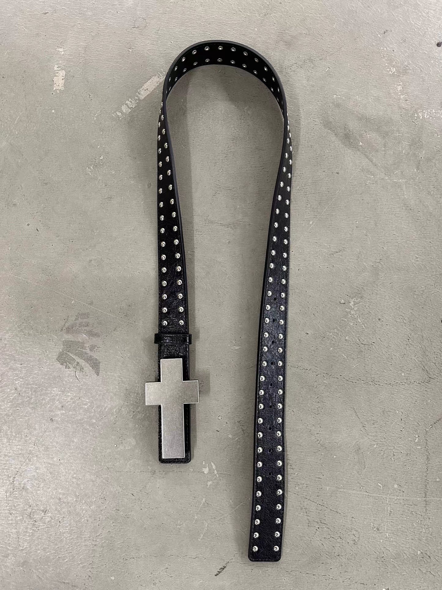 Detachable Cross Charm Studded Leather Belt