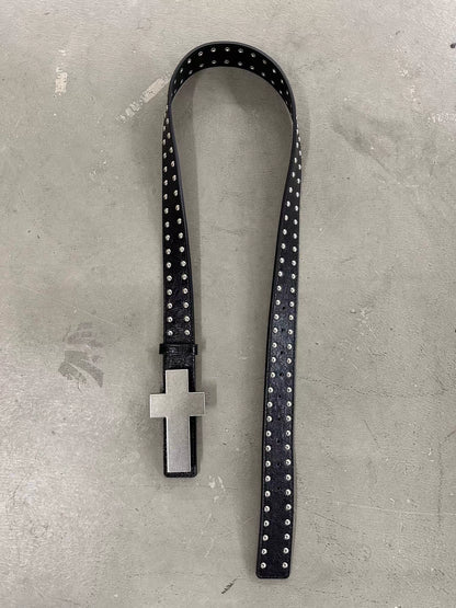 Detachable Cross Charm Studded Leather Belt