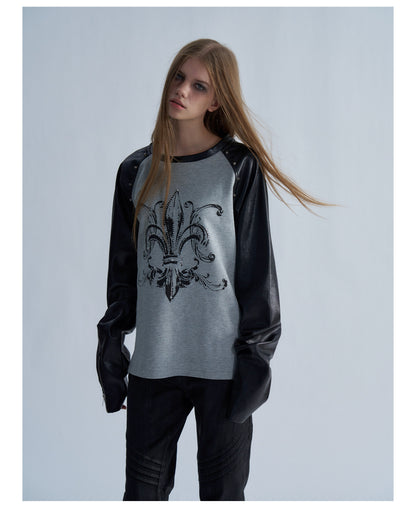 Rhinestone Graphic Contrast Raglan Long Sleeve Top
