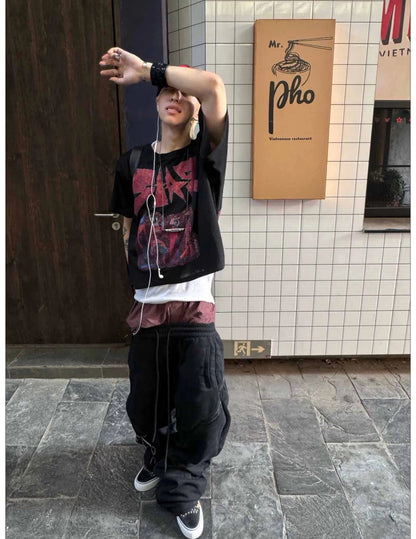 Wrinkled Graphic Flared Pants