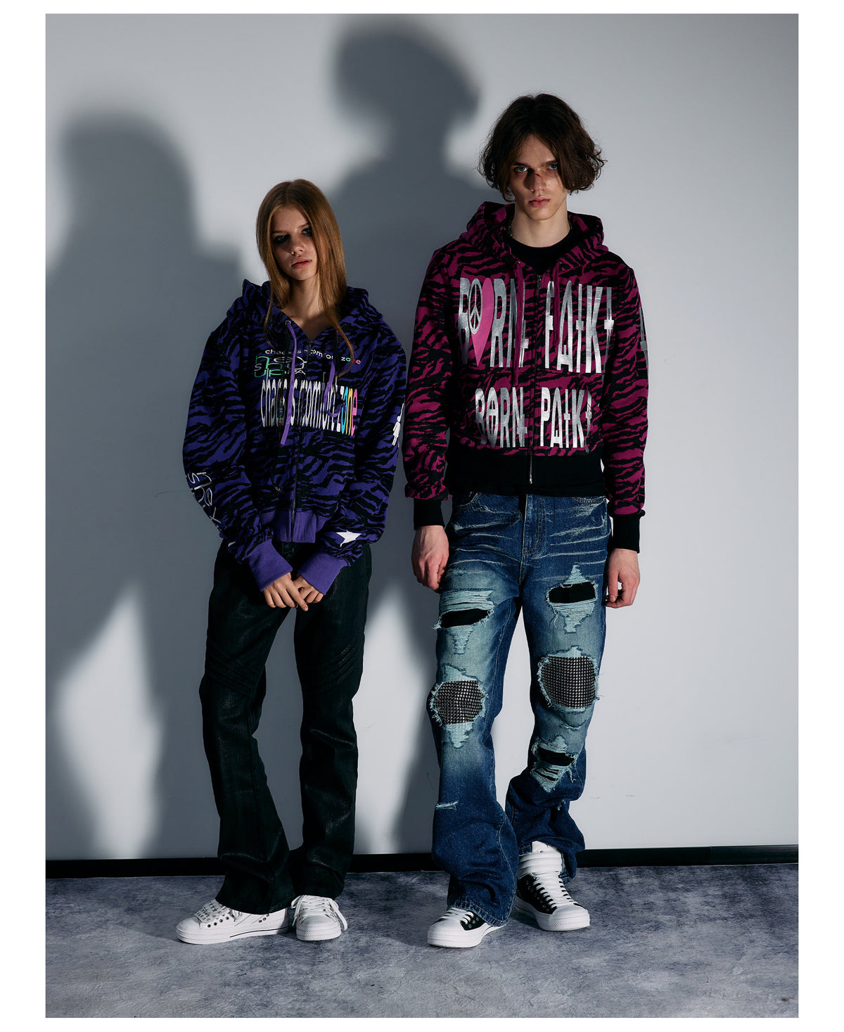 Pink Tiger Stripe Graphic Cropped Zip Hoodie