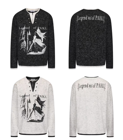 Knight Graphic Layered V-Neck Long Sleeve Top