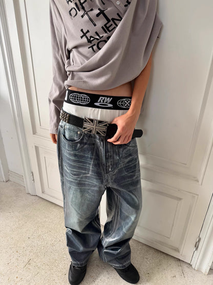 Glossy Washed Straight-Leg Jeans