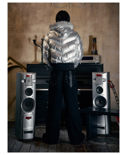 Glossy Fur Trim Hood Cropped Padded Jacket