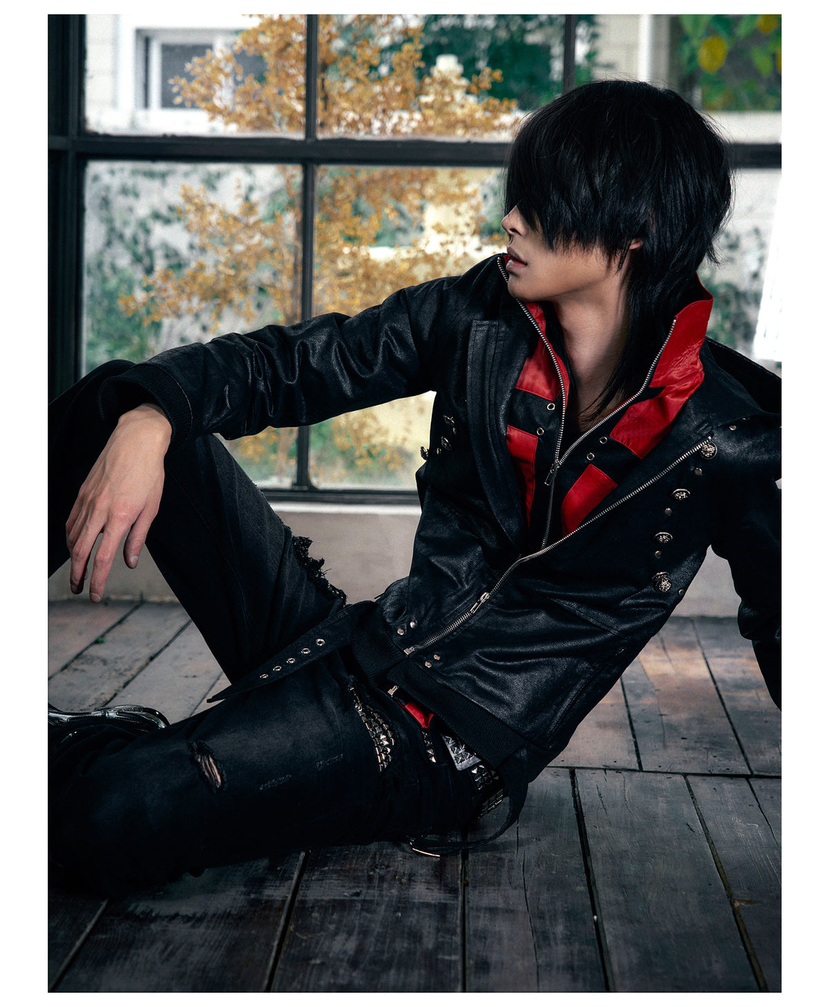 Red Contrast Strap Detail Padded Faux Leather Jacket