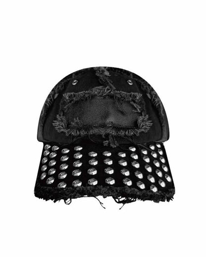 Studded Distressed Denim Cap