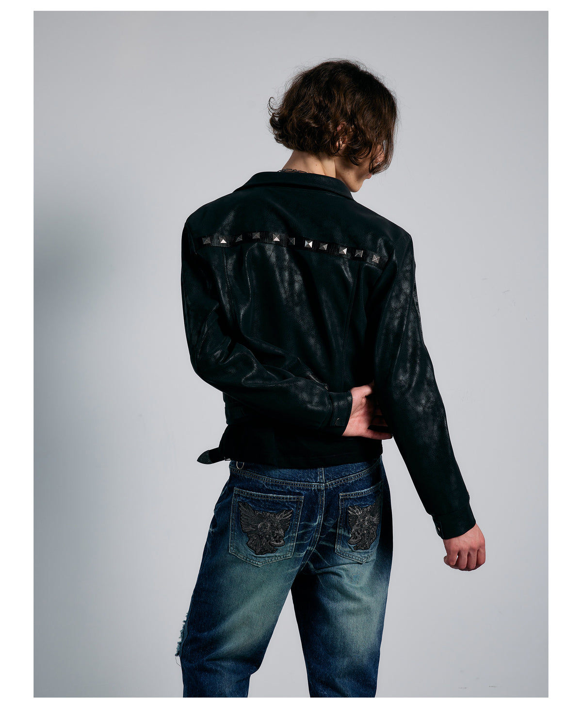 Cropped Lapel Zip Front Faux Leather Jacket