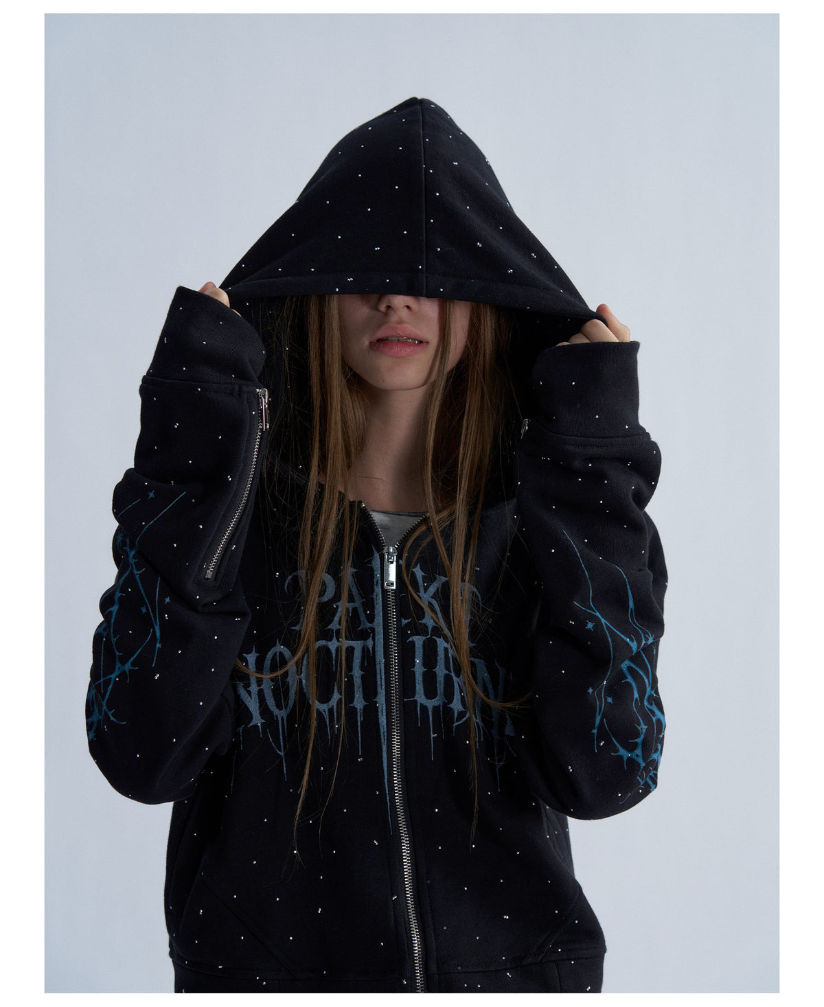Rhinestone Graphic Cropped Zip Hoodie