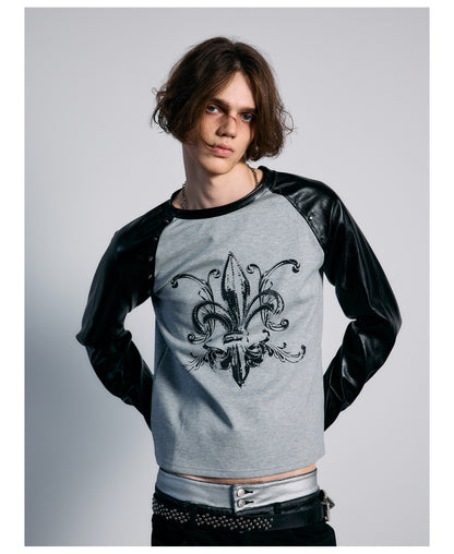Rhinestone Graphic Contrast Raglan Long Sleeve Top