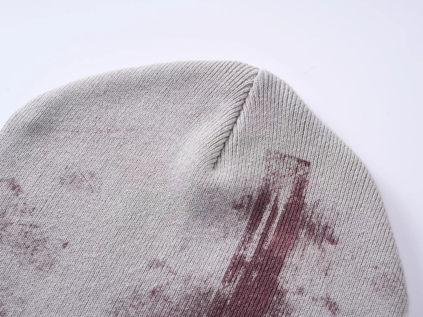 Distressed Red Cross Print Knit Beanie
