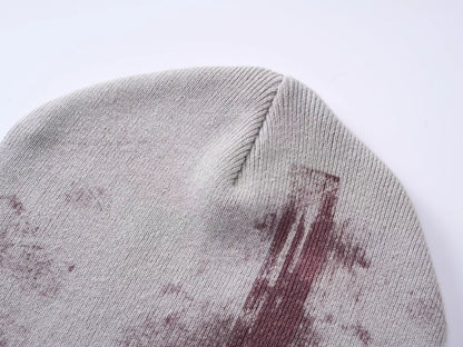 Distressed Red Cross Print Knit Beanie