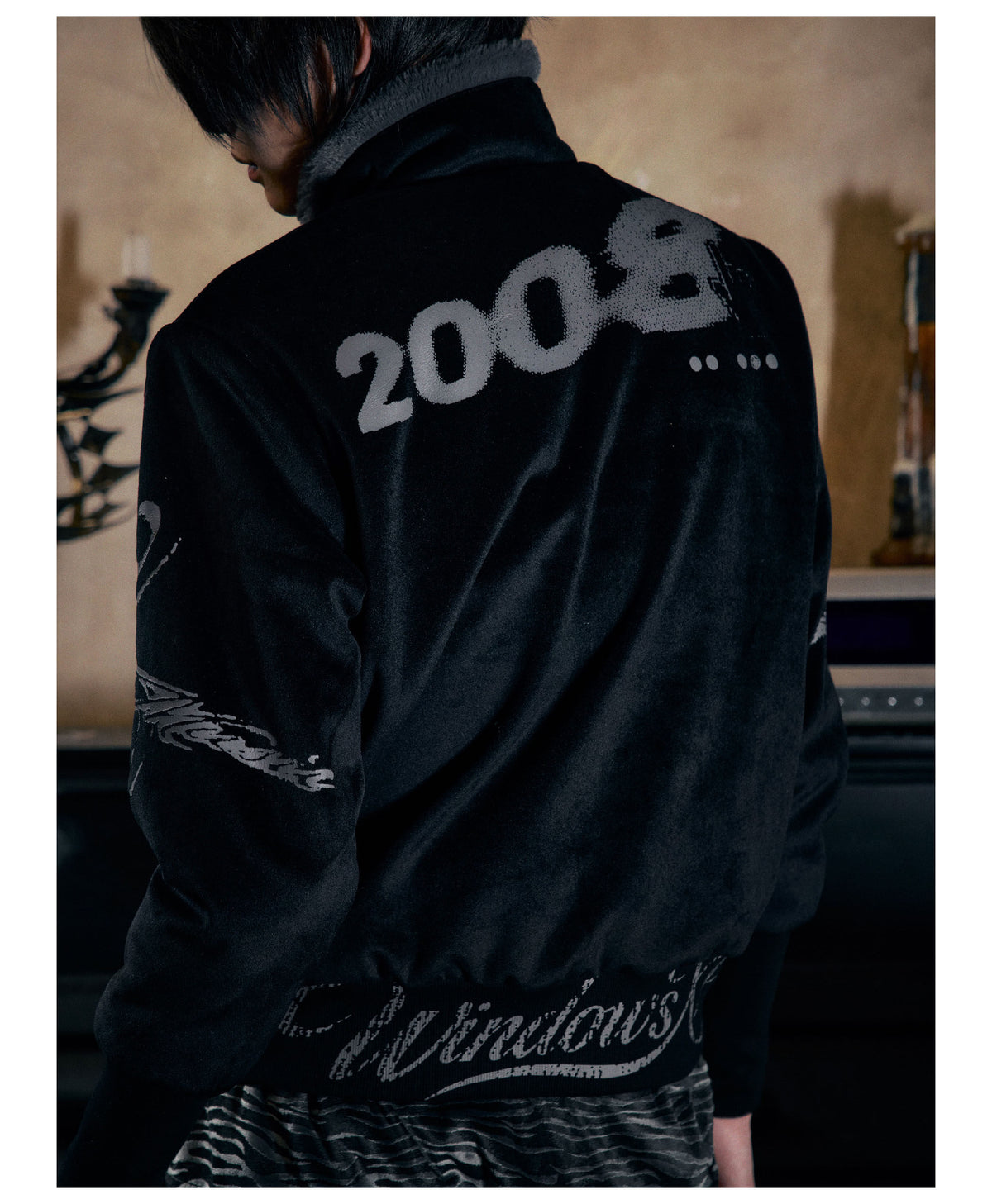 Tiger Embroidered Reversible Velvet Bomber Jacket