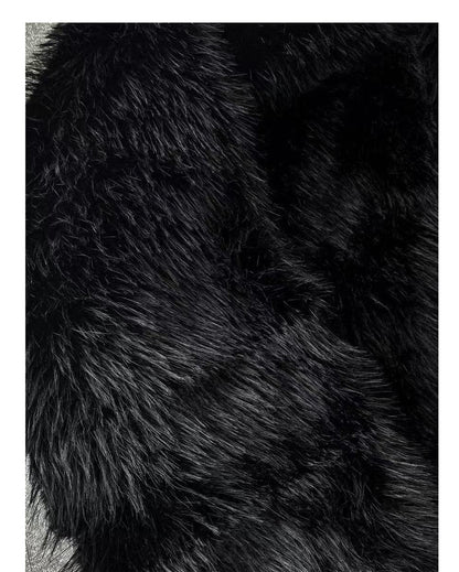 Cross Applique Studded Hood Reversible Faux Fur Jacket