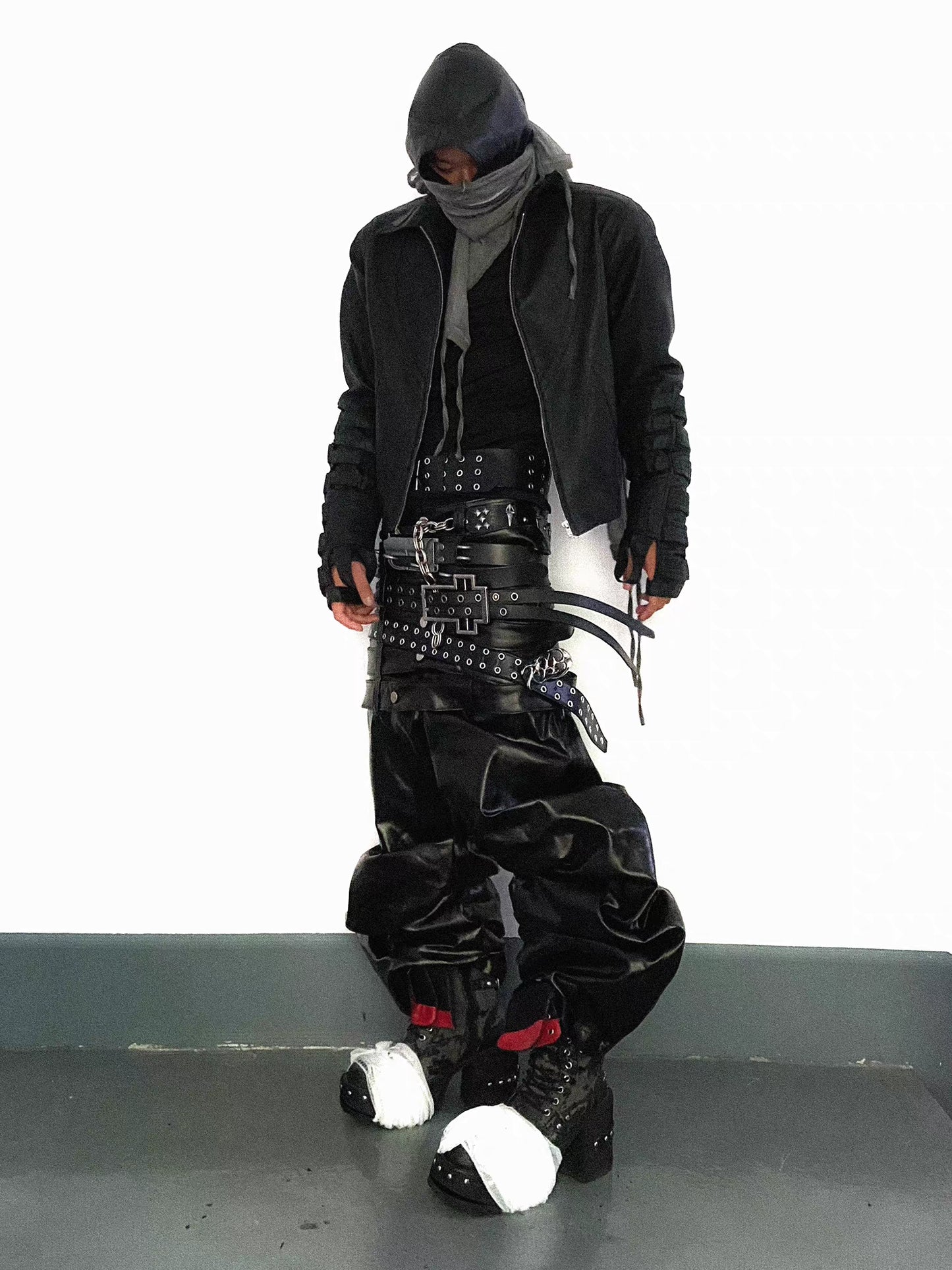 Six Buckle Coated Stacked Jeans