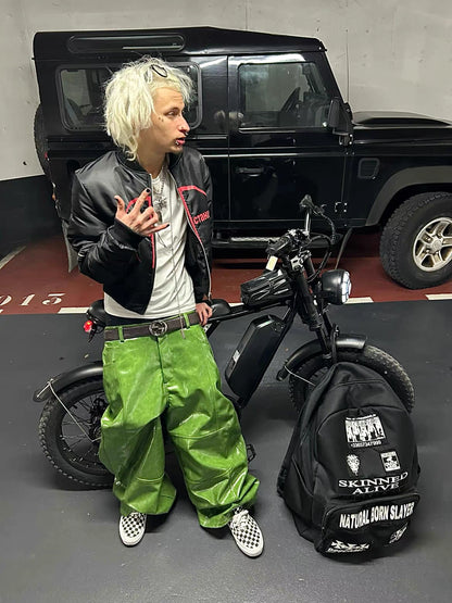 Glossy Green Faux Leather Baggy Pants