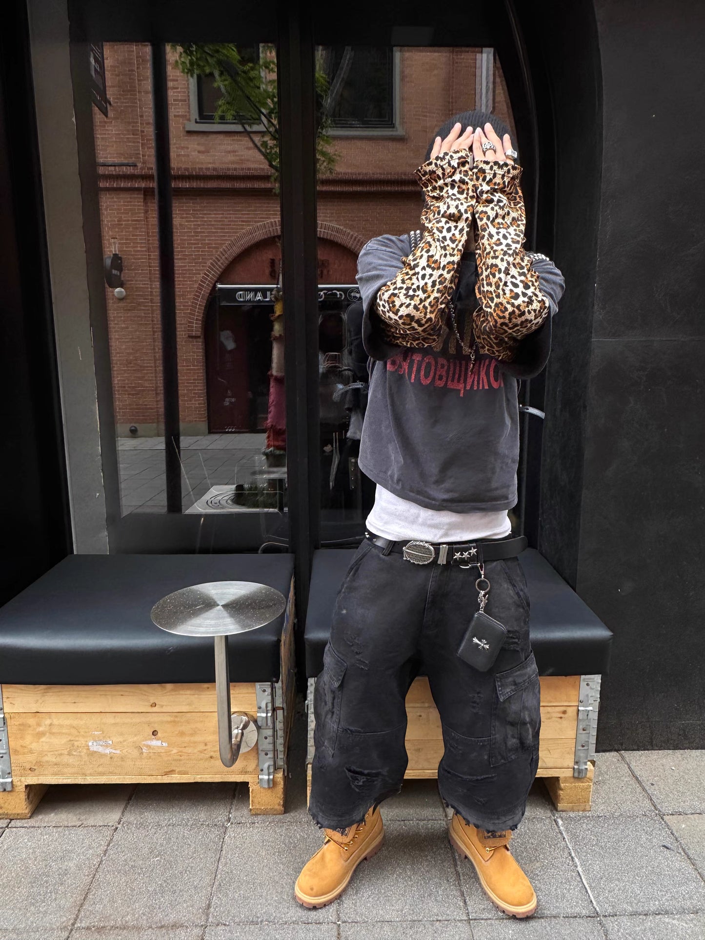 Leopard Layered Sleeve Washed Graphic T-Shirt