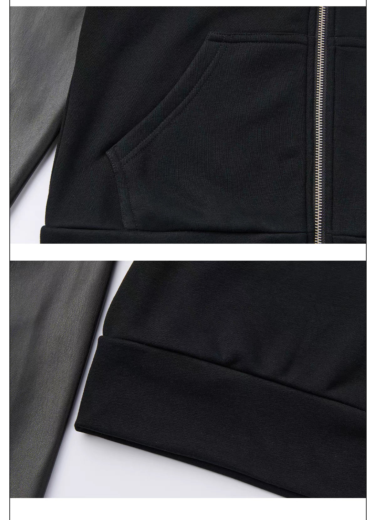 LOSECONTROLEDGE レザー調袖 マルチジップ フィットフーディー SELFISH