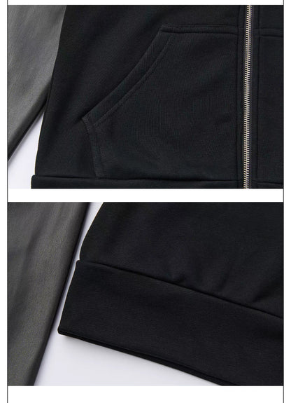 LOSECONTROLEDGE レザー調袖 マルチジップ フィットフーディー SELFISH
