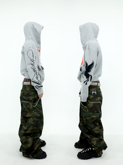 UCAN'TBELIKEME ユニコーングラフィック ウォッシュ クロップドジップフーディー グレー SELFISH
