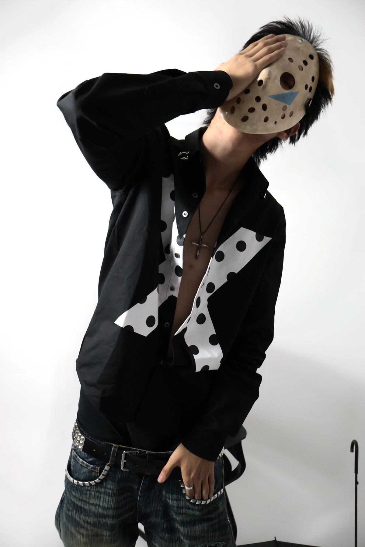 Polka Dot Cross Graphic Distressed Shirt