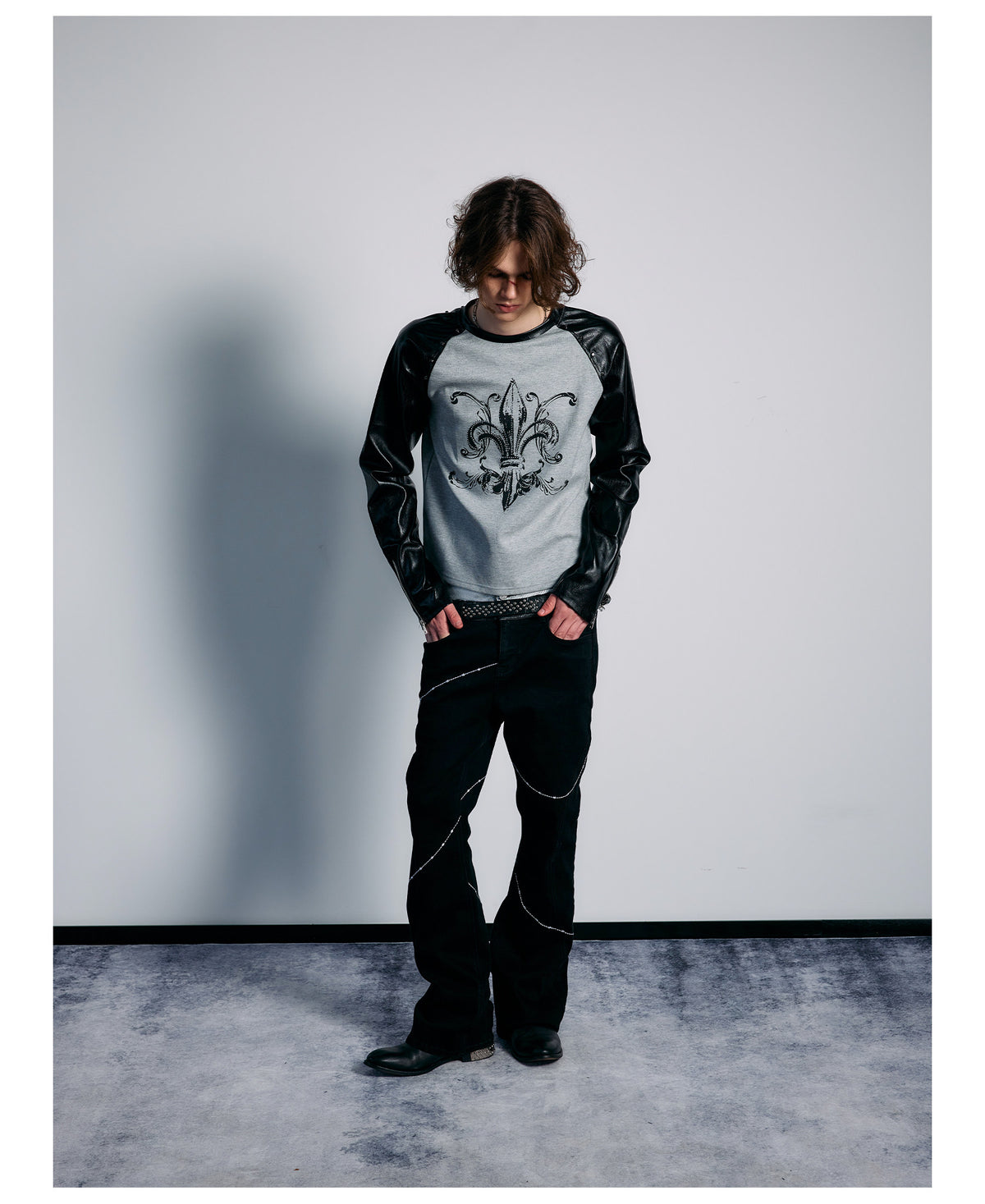 Rhinestone Graphic Contrast Raglan Long Sleeve Top