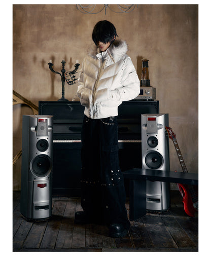 Glossy Fur Trim Hood Cropped Padded Jacket
